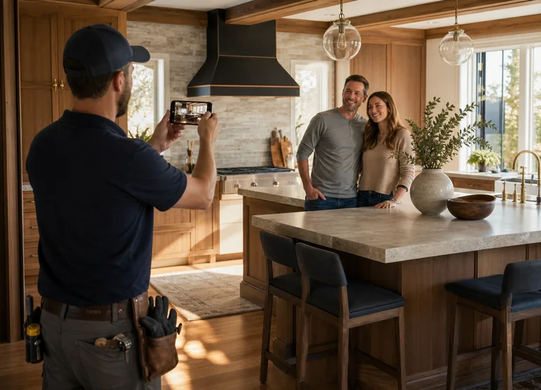 Contractor documenting a completed home renovation