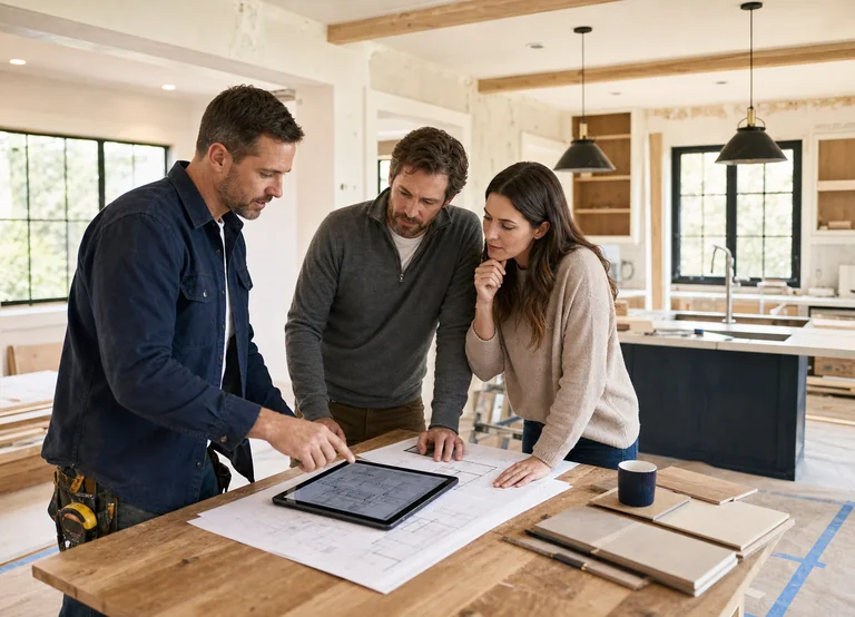 Contractor reviewing a project estimate with homeowners
